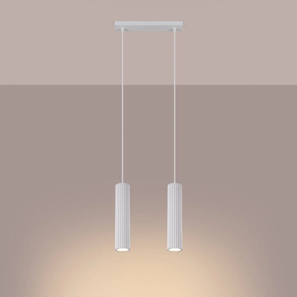 Závesné svietidlo Karbon, 2x biele kovové tienidlo