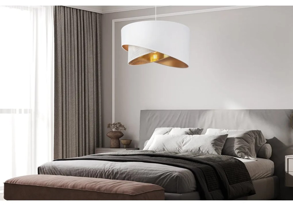 Závesné svietidlo Asti Duo, 1x PVC/biele textilné tienidlo, (fi 45cm), g, w