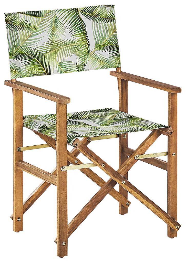 Sada 2 záhradných stoličiek a náhradných poťahov svetlé akáciové drevo sivá/vzor tropických listov CINE Beliani