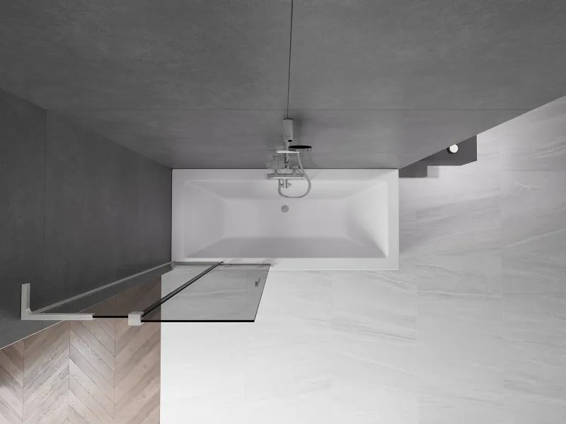 Mexen Velar L, 2-krídlová posuvná vaňová zástena 85 x 150 cm, 8mm šedé sklo, brúsená oceľ, 896-085-003-41-97