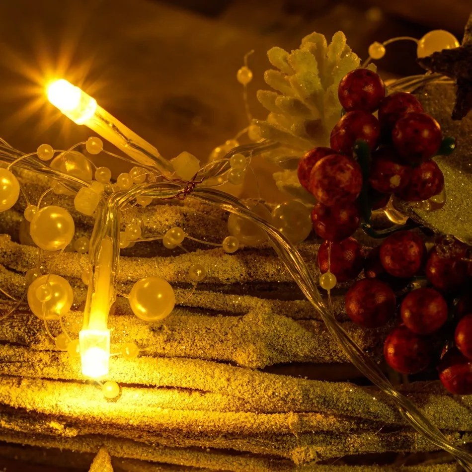 DECOLED LED světelný řetěz na baterie, bílé perly, teple bílá, 10 diod, 1,3 m