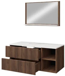 Kúpeľňová zostava Kiegi Ryfel I, Farby: orech warmia drážky / orech warmia + bianco mramor, Sifón: so sifónom, Umývadlo: áno