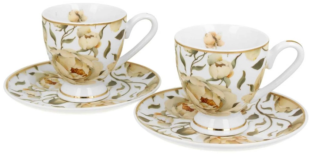 Porcelánová šálka na nohe s podšálkou English Roses White 90 ml sada 2ks