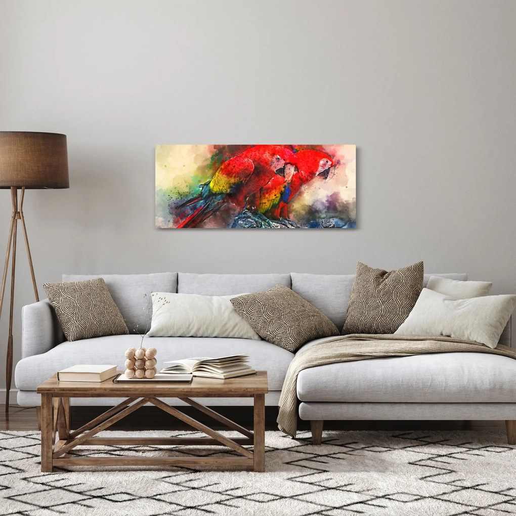 Obraz červených papagájov ara (120x50 cm)