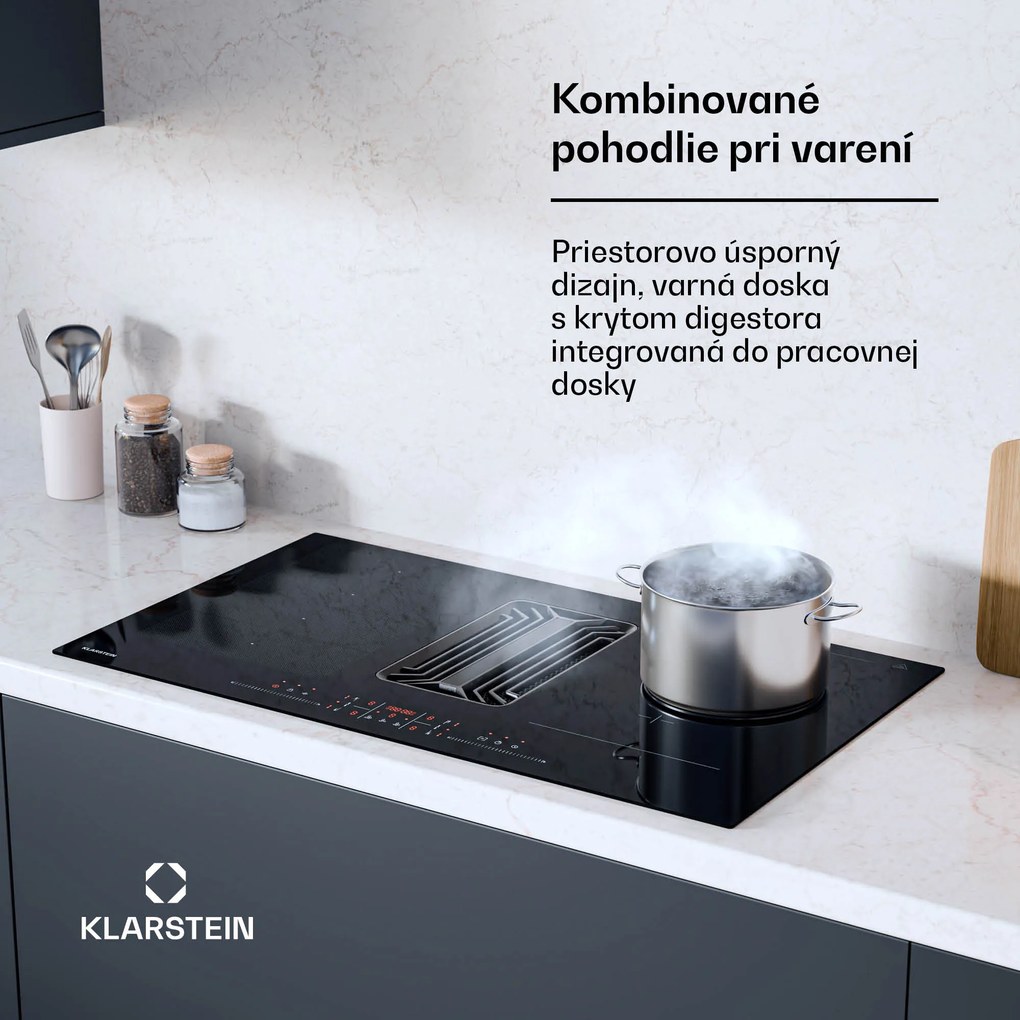 Klarstein AirJet Hybrid Down Air System, Indukčná varná doska s integrovaným digestorom, 745 m³/h, EEK A++