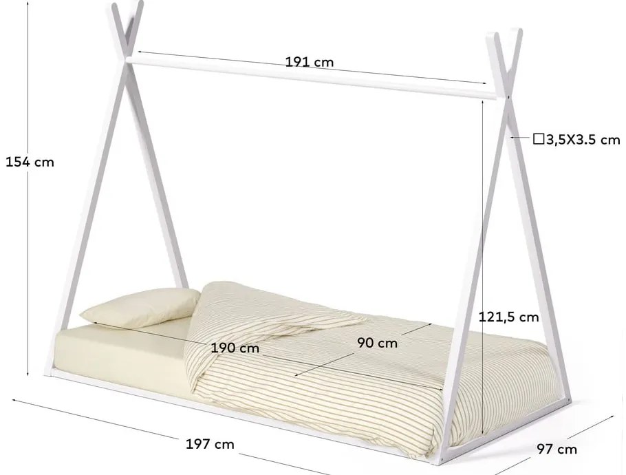 Biela domčeková detská posteľ z bukového dreva s roštom 90x190 cm Maralis – Kave Home