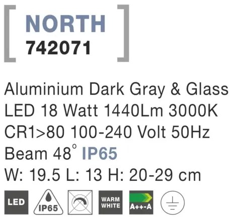 Vonkajšie LED lampa North 13 tmavo sivé