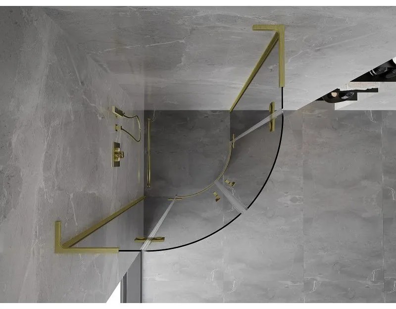 Mexen Mist L, štvrťkruhový sprchový kút s 2-krídlovými dverami, 90 x 90 cm, číre sklo, zlatý matný profil, 8A33L-090-090-55-00