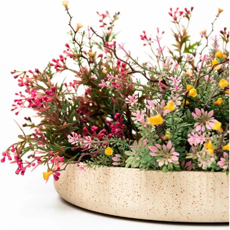 Dekoračná miska ORYVEN, sklolaminát s drážkami, priemer 30 cm, béžová