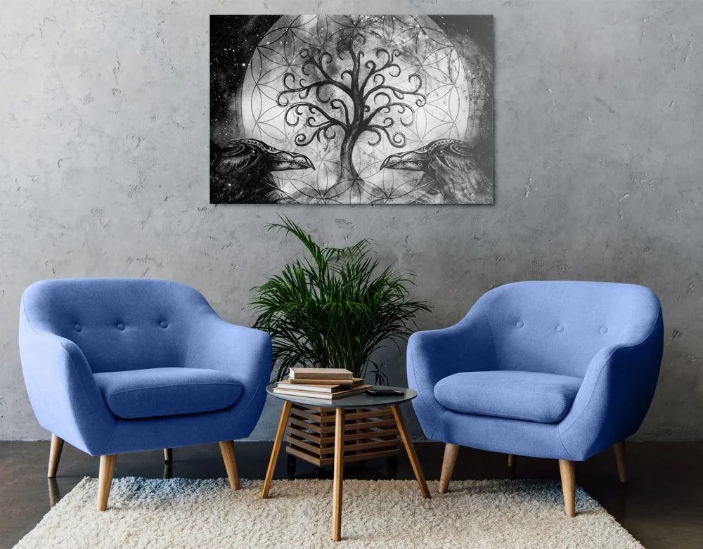 Obraz magický strom života v čiernobielom prevedení Varianta: 120x80