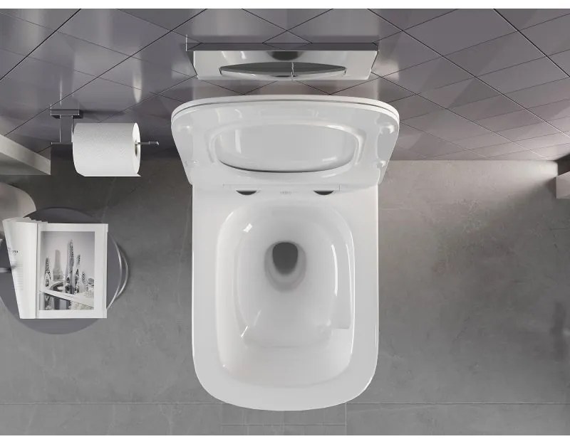 Mexen Timo, závesná WC misa 555x370x335 mm, Rimless Tornádo + WC sedadlo z duroplastu, biela lesklá, 30650200T