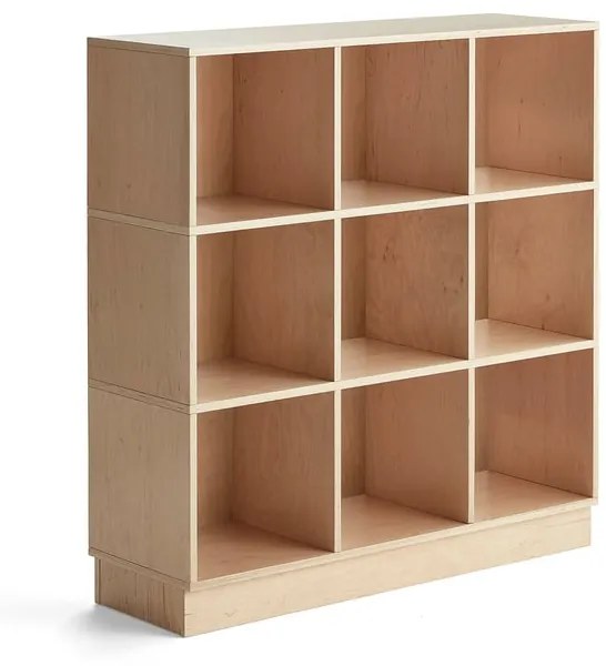 Drevená úložná skriňa RICO, so soklom, 9 priehradiek, Š 1200 mm, breza