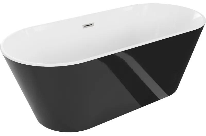Mexen Flavia, voľne stojaca vaňa 170 x 75 cm, biela-čierna, brúsená oceľ prepad, 54031708075-97