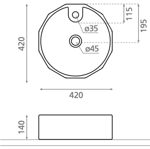 Bathco 4158 - Umývadlo na dosku CIRCUS, priemer 42 cm, porcelán/biela