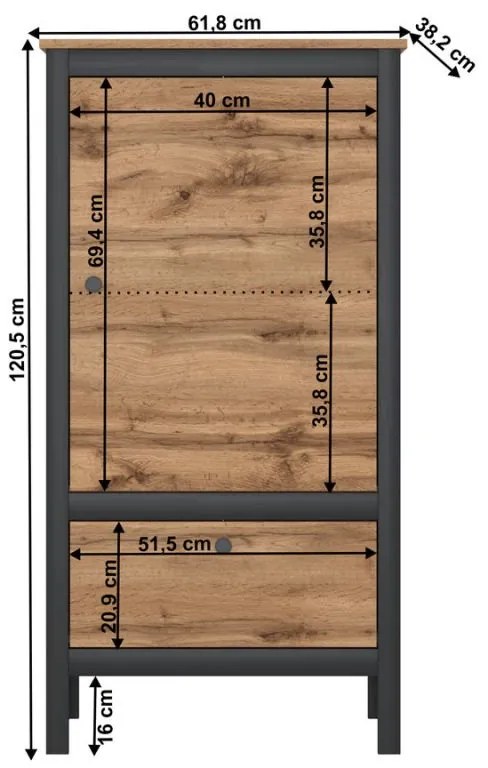Kondela Komoda 1D1S/60, dub wotan/čierna, LOFTA