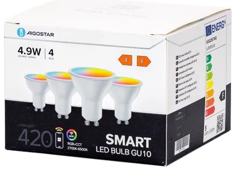 Sada 4 ks stmievateľných inteligentných LED RGBW žiaroviek GU10/4,9W/230V 2700-6500K - Aigostar