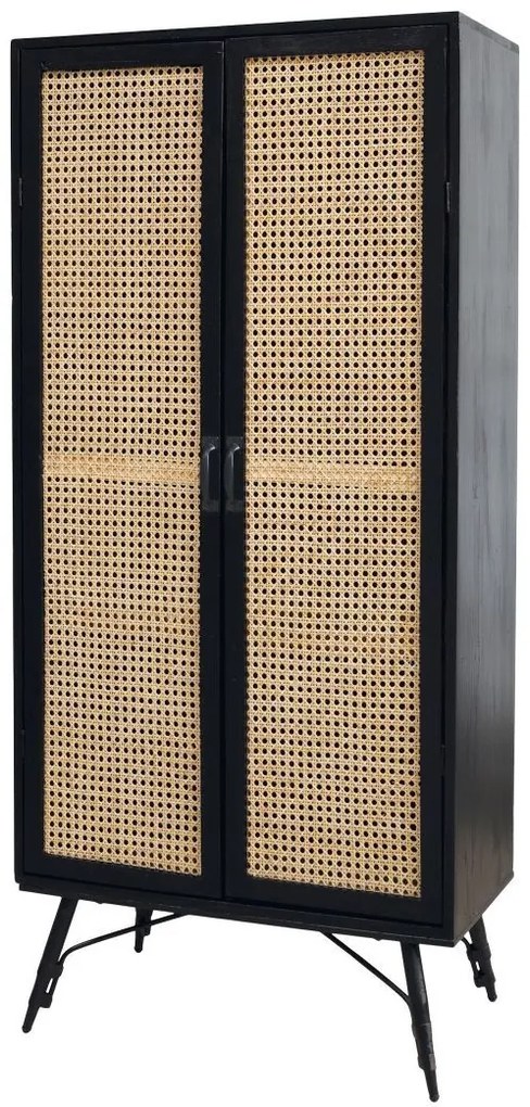 Čierna drevená skriňa s ratanovým výpletom Channie - 65*34*141cm