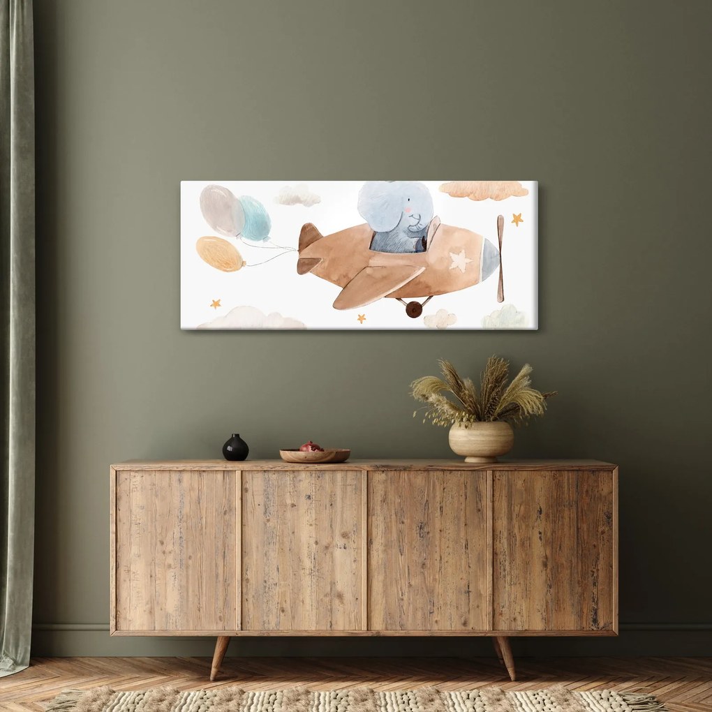 Obraz - Akvarelový slon v lietadle (120x50 cm)
