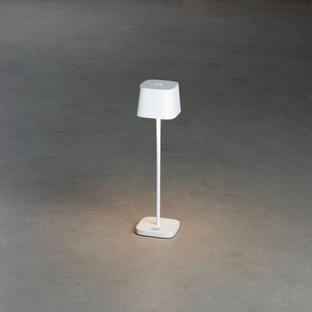 Stolová LED lampa Capri-Mini do exteriéru, biela