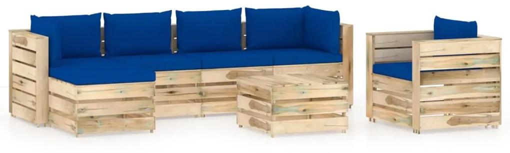 vidaXL 7-dielna sedacia súprava+podložky, zelená, impregnované drevo