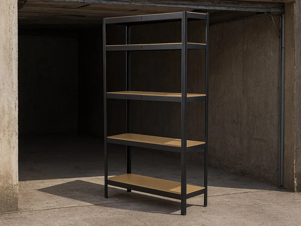 Regál 180x100x50 cm lakovaný 5-policový, nosnosť 875 kg - čierny
