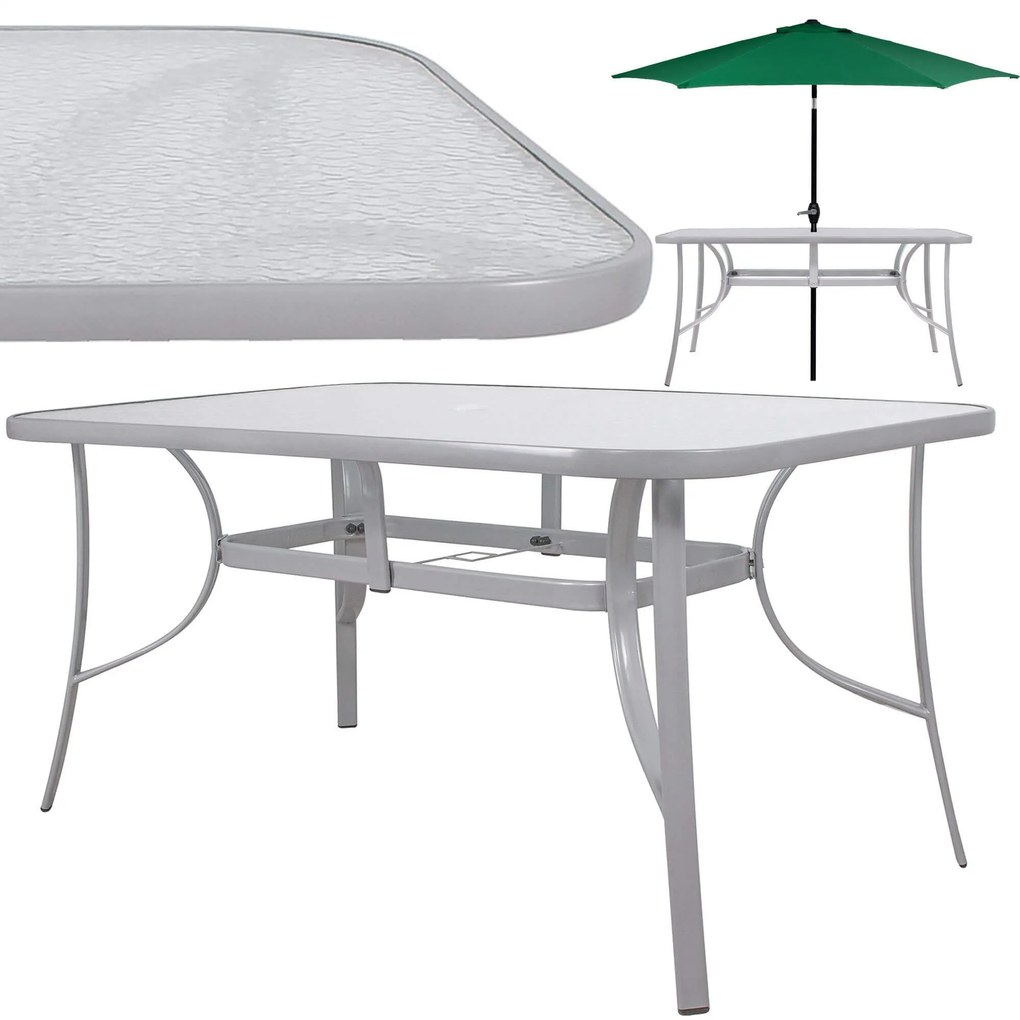 PreHouse Záhradný stôl 150cm: kov + sklo, šedý