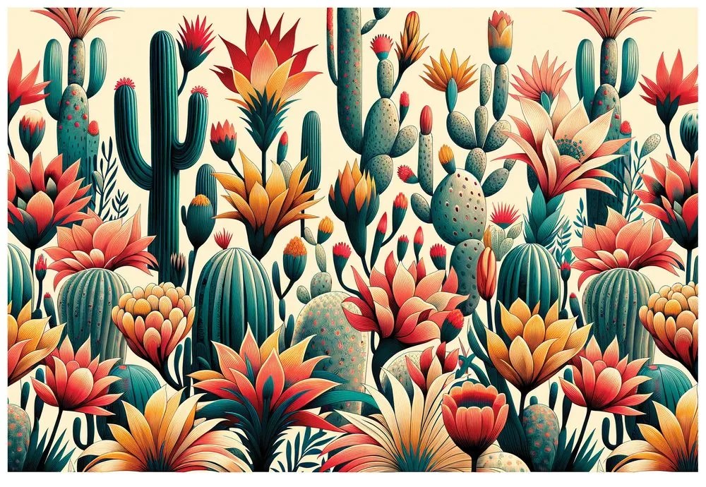 Tapeta farebné kaktusy v púšti