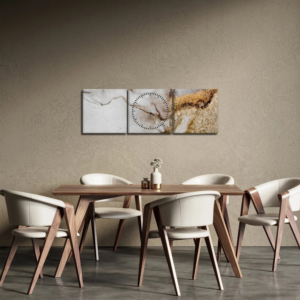 Obraz - Mramorový atrament (s hodinami) (90x30 cm)