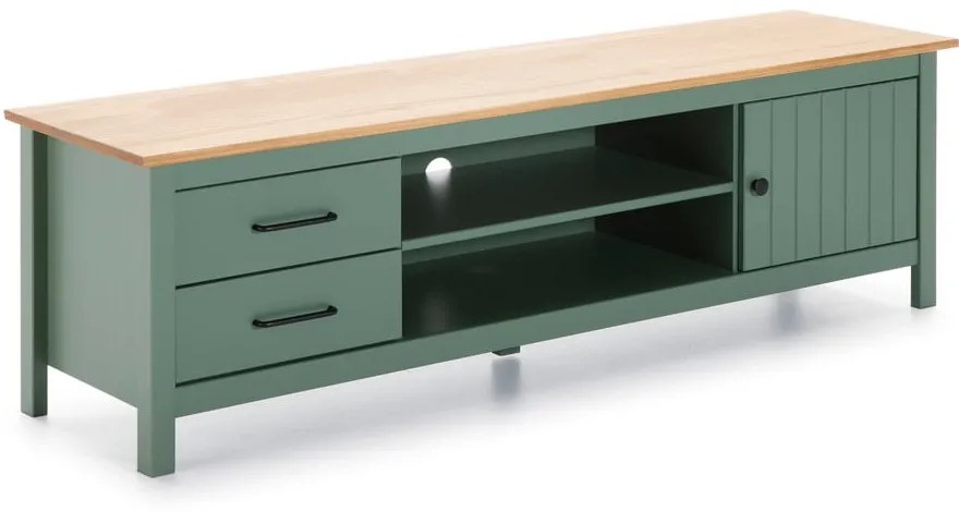 Zelený/v prírodnej farbe TV stolík z borovicového dreva 158x47 cm Miranda – Marckeric