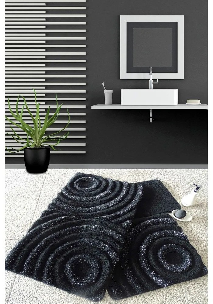 Čierne kúpeľňové predložky v súprave 3 ks 100x60 cm Wave – Foutastic