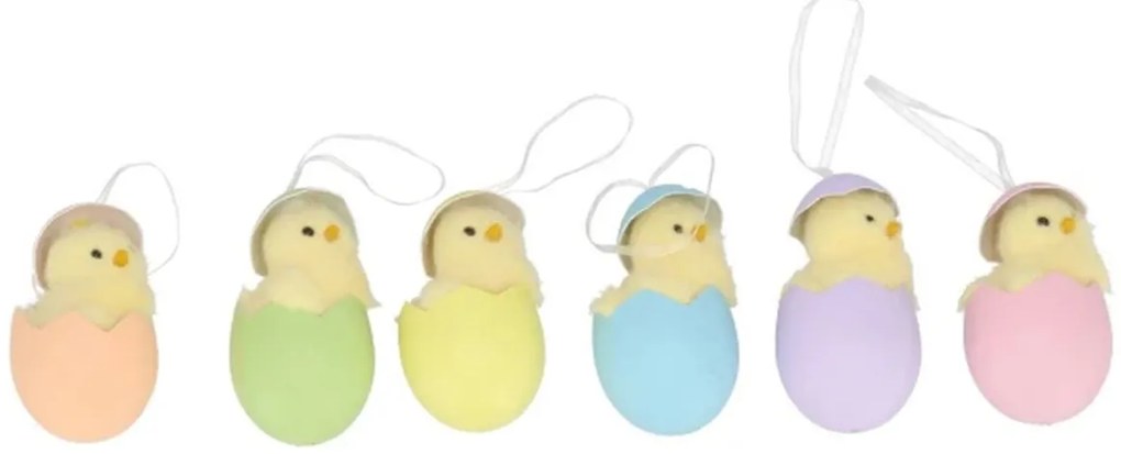 6ks závesná dekorácia kuriatko vo farebnom vajíčku - 7*11 cm