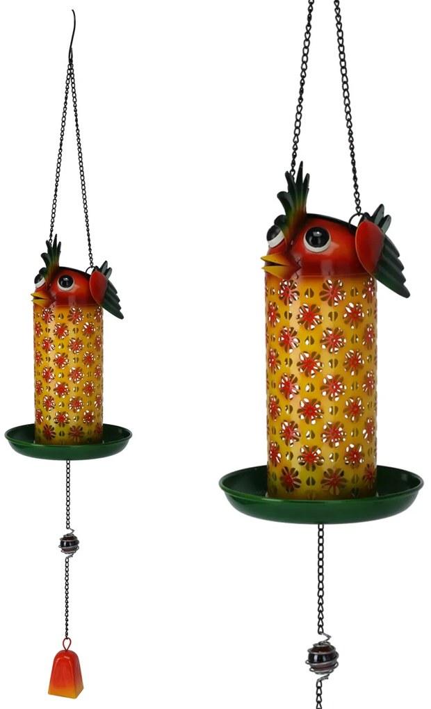 Závesné solárne kŕmidlo pre vtáky Chicken, 75x13 cm, kov, viacfarebná