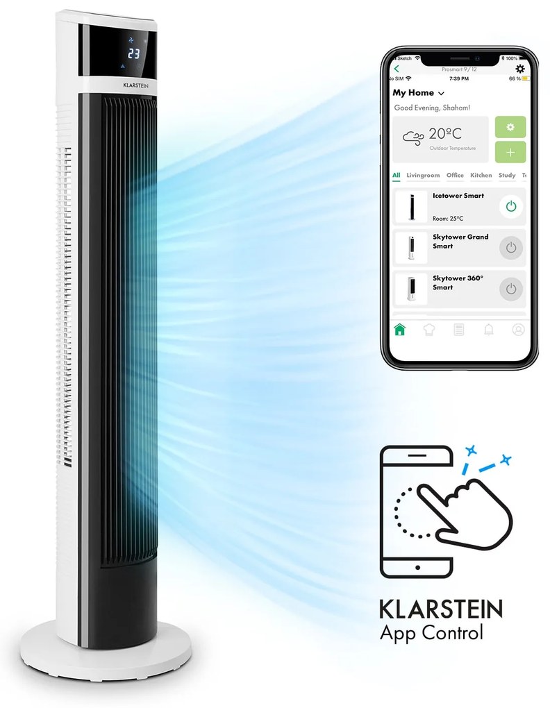 Klarstein Icetower Smart, stĺpový ventilátor, 45 wattov, ovládanie cez aplikáciu