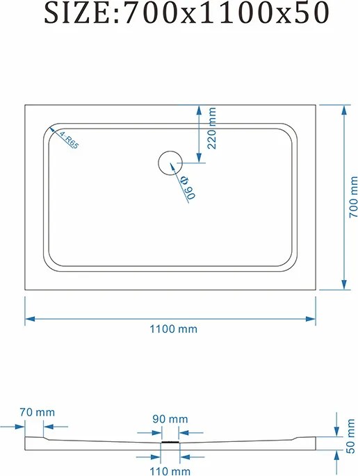 BPS-koupelny Obdĺžniková akrylátová sprchová vanička ST05D WH 110x70 biela