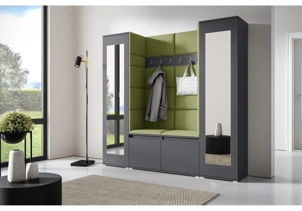 Predsieňová stena AMI 31 So zrkadlom Grafit Zelená