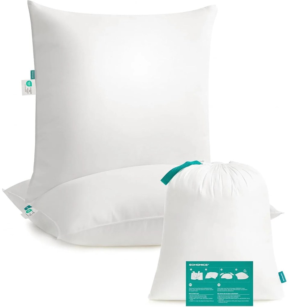 Vankúše 60 x 60 cm, sada 2 ks, náplň 800 g, s úložným vakom, biele