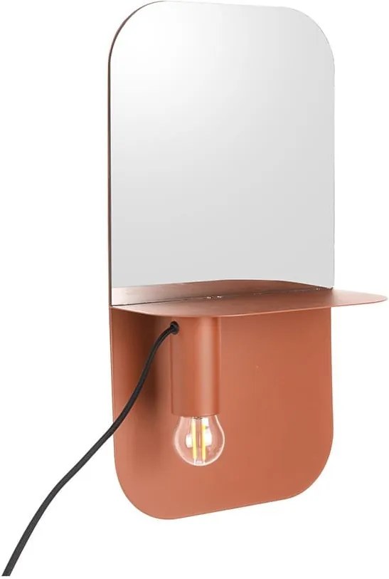 Nástenná lampa so zrkadlom Plate Iron matná hnedá 45 × 24 × 12 cm