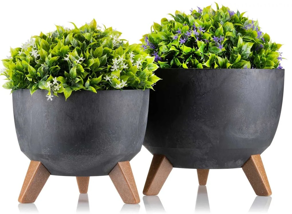 PLASTOVÝ KVETINÁČ ROSA ECO 18X29 CM IMITÁCIA BETÓNU ČIERNA