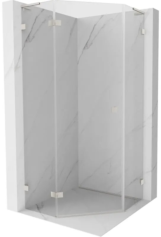 Mexen Lunar, L päťuholníkový sprchový kút naklápací doľava 90 x 90 cm, 8mm číre sklo, oceľový profil, 831L-090L-090P-97-00-L