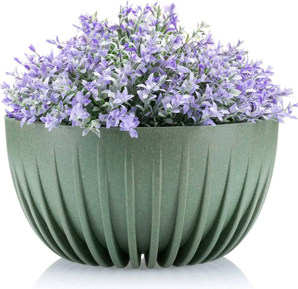 PLASTOVÝ KVETINÁČ STRIPPED ECO SADA 2KS 16X30 CM+15X24 CM ZELENÁ