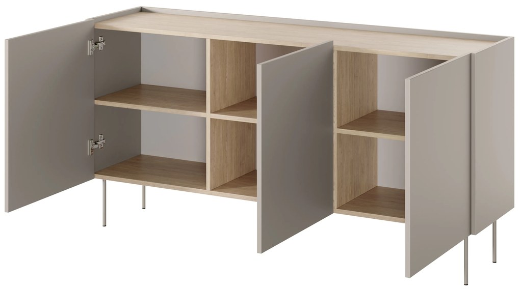 Komoda Desin 170 cm s kovovými nohami - kašmír / dub nagano