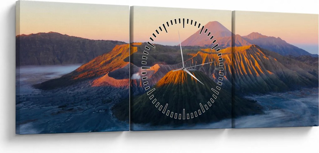 Obraz hory Bromo v Indonézii (s hodinami) (90x30 cm)