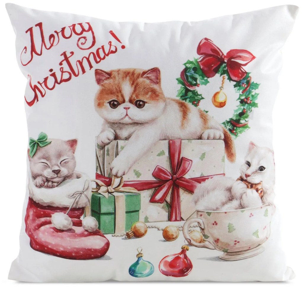 VIANOČNÁ DEKORAČNÁ OBLIEČKA NA VANKÚŠ CAT 45X45 CM VZOROVANÁ