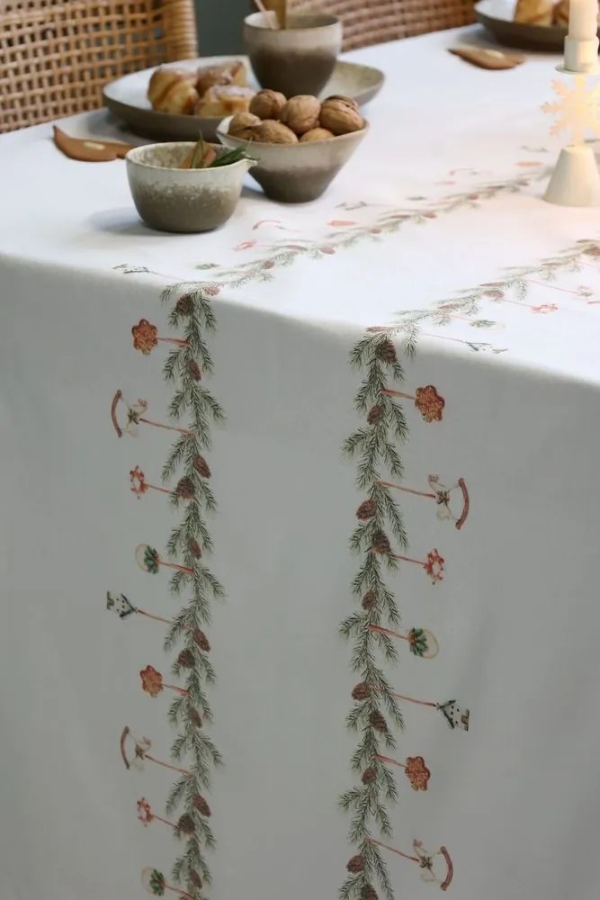 Krémový bavlnený obrus s girlandou Aix Christmas - 140*240 cm