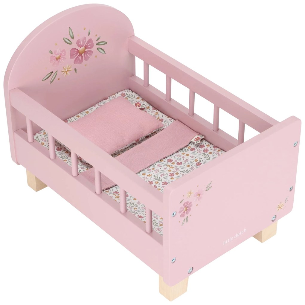 Postieľka pre bábiky drevená s perinkou Pink