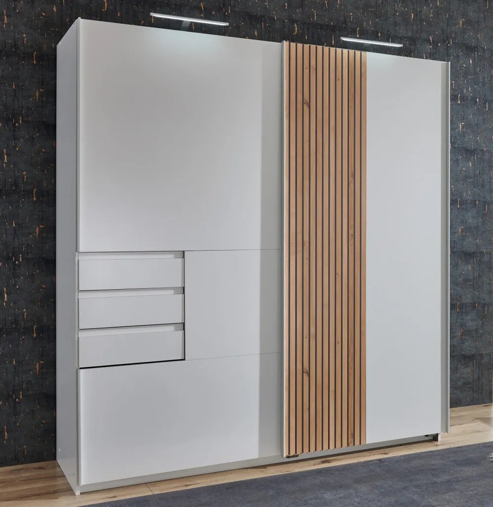 Šatníková skriňa Coburg, 180 cm, biela/dub artisan