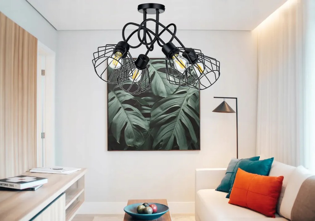 Závesná lampa do LOFT s 4x diamantovo čierna