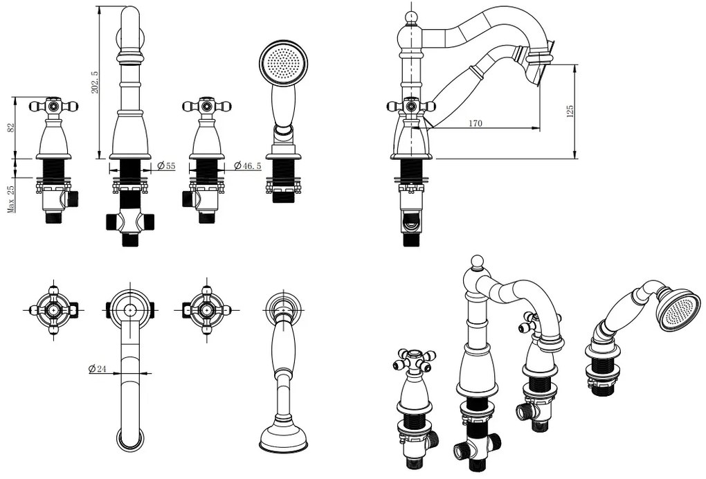F-Design Lacrima, 4-otvorová vaňová batéria, chróm lesklý-biela, FD1-LRA-11A-11