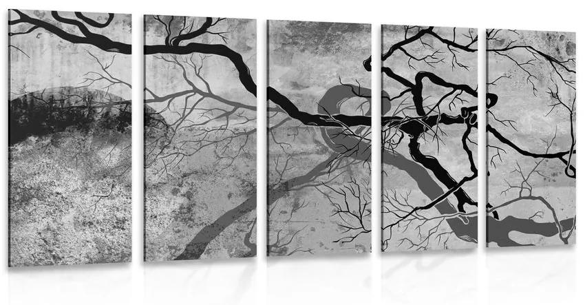 5-dielny obraz surrealistické stromy v čiernobielom prevedení Varianta: 100x50