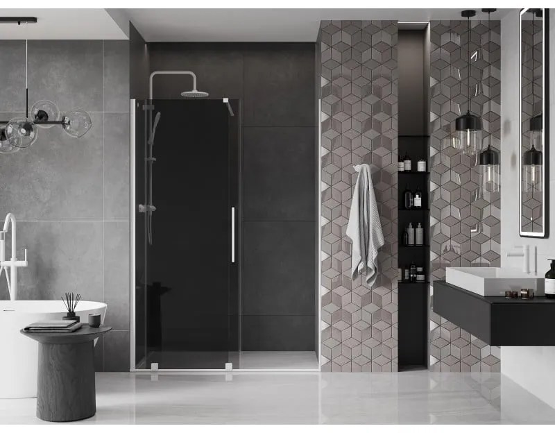 Mexen Velar, posuvné sprchové dvere do otvoru 150 cm, 8mm šedé sklo, biela matná, 871-150-000-41-20